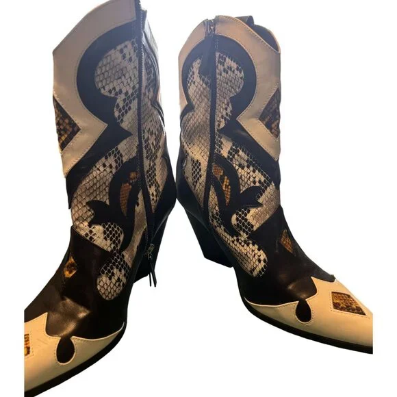 Lemonade Western Style Black White Cowboy Boots Snake Print Accents Womens Size - Picture 10 of 11